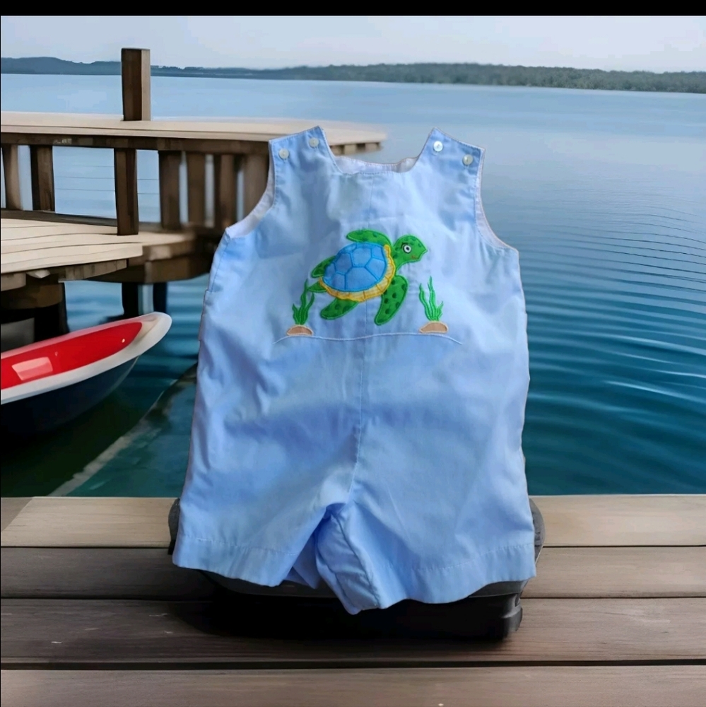 Romper Sir John Baby Blue Appliqued Longall Romper Novelty Sea Turtle 6 Months